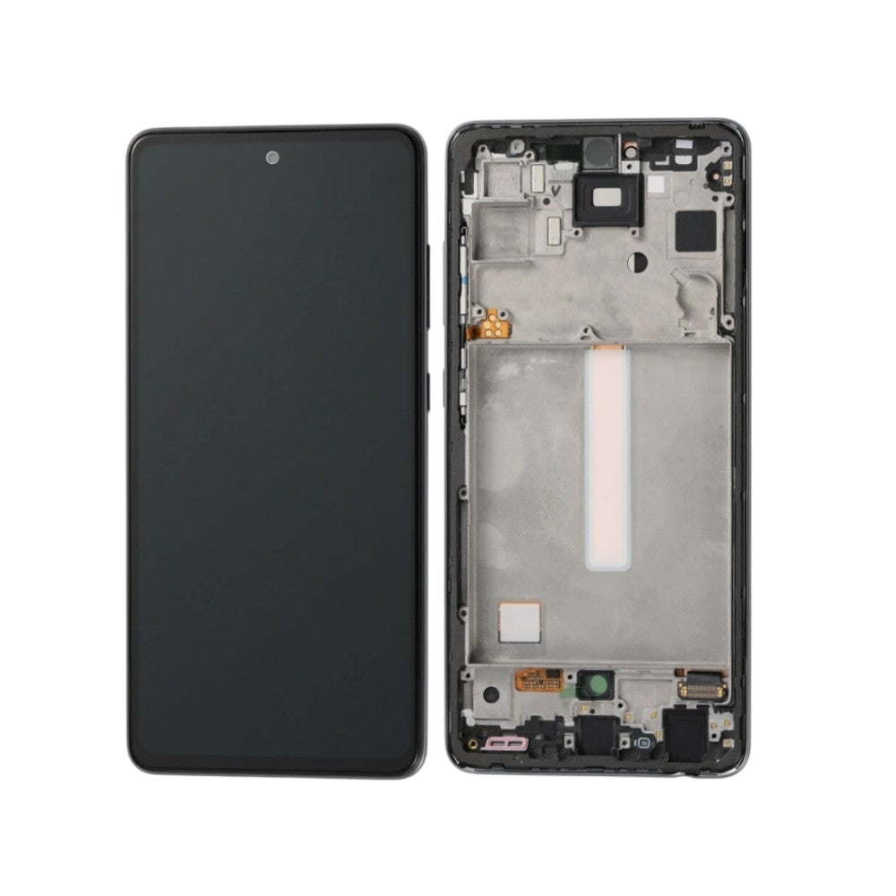 Ekranas Samsung A528 A52S 5G su lietimui jautriu stikliuku ir rėmeliu juodas OLED (real size)