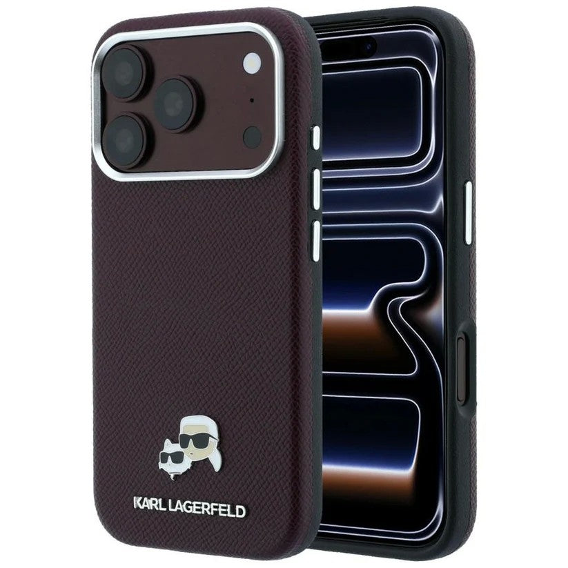 Dėklas Karl Lagerfeld PU Grained Semi Wrap K&CH Heads Magsafe Apple iPhone 18 Pro Max tamsiai raudonas