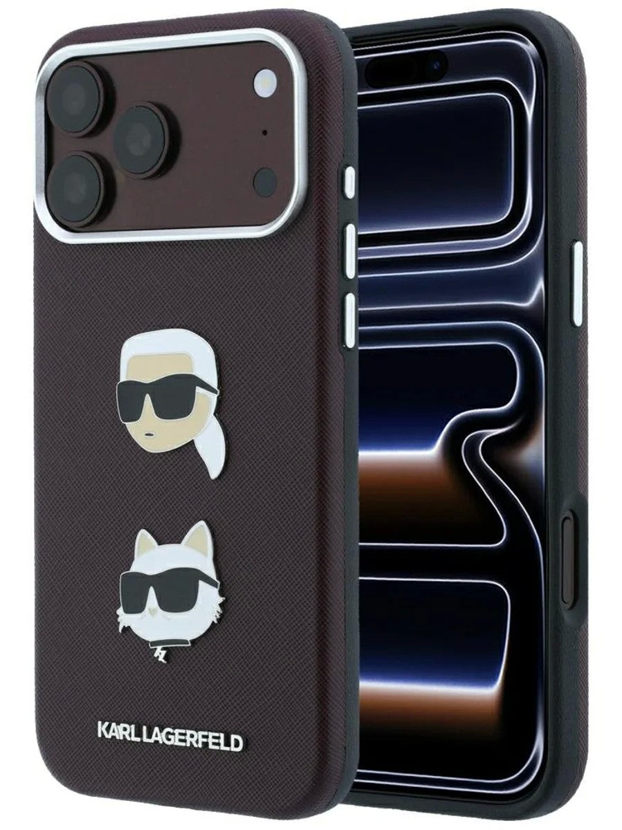 Dėklas Karl Lagerfeld PU Semi Wrap Saffiano K&CH Heads Apple iPhone 18 Pro Max tamsiai raudonas