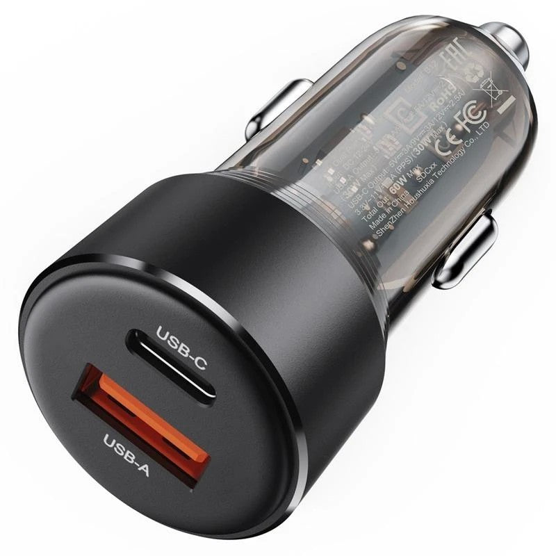[Pažeista pakuotė] Automobilinis įkroviklis Acefast B12 60W USB-C/USB-A juodas