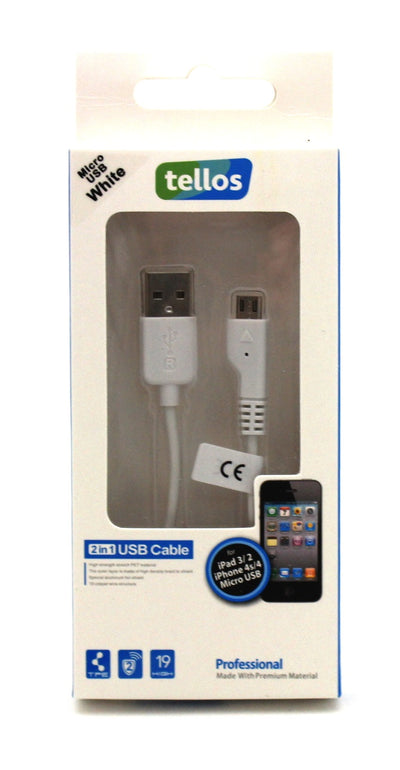 USB kabelis Tellos Professional microUSB FastCharging baltas, 0.8m